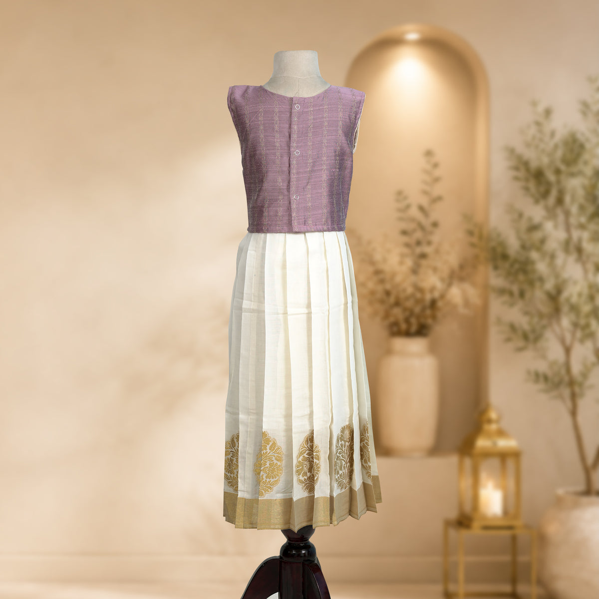 Onam Pavadai / Lehenga — Baby Pink (bow)
