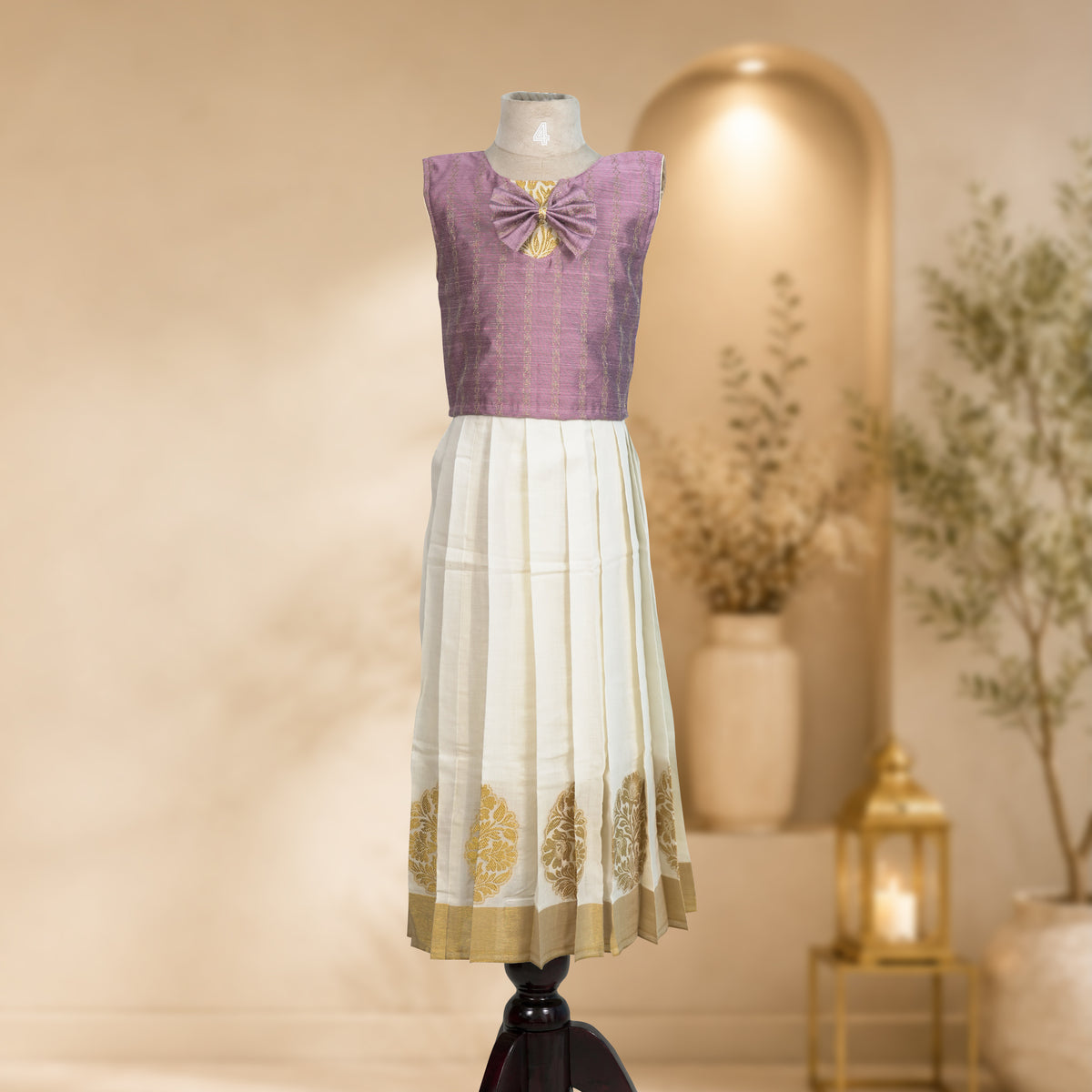 Onam Pavadai / Lehenga — Baby Pink (bow)