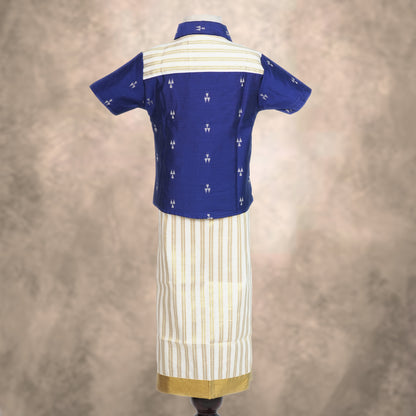 Boys Blue Shirt & Velcro Veshti