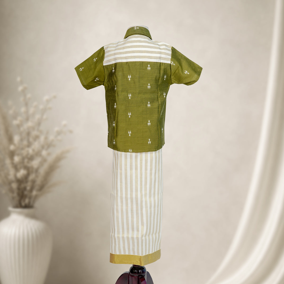 Boys Olive Shirt & Velcro Veshti