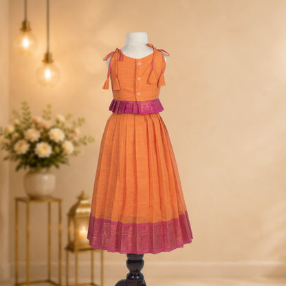 Orange & Pink Tie-Up Pavadai / Lehenga
