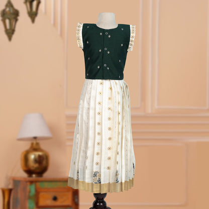Royal Green Frill Pavadai / Lehenga
