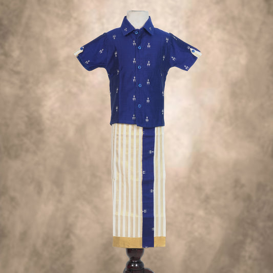 Boys Blue Shirt & Velcro Veshti