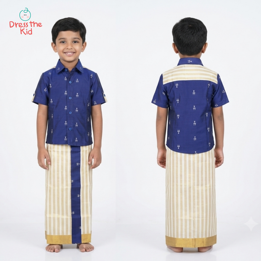 Boys Blue Shirt & Velcro Veshti