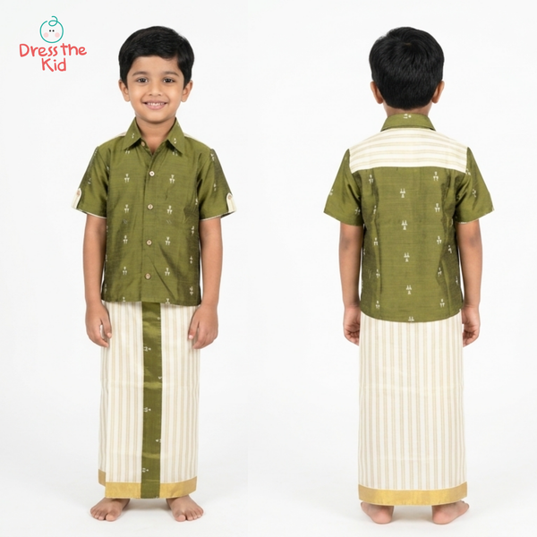 Boys Olive Shirt & Velcro Veshti