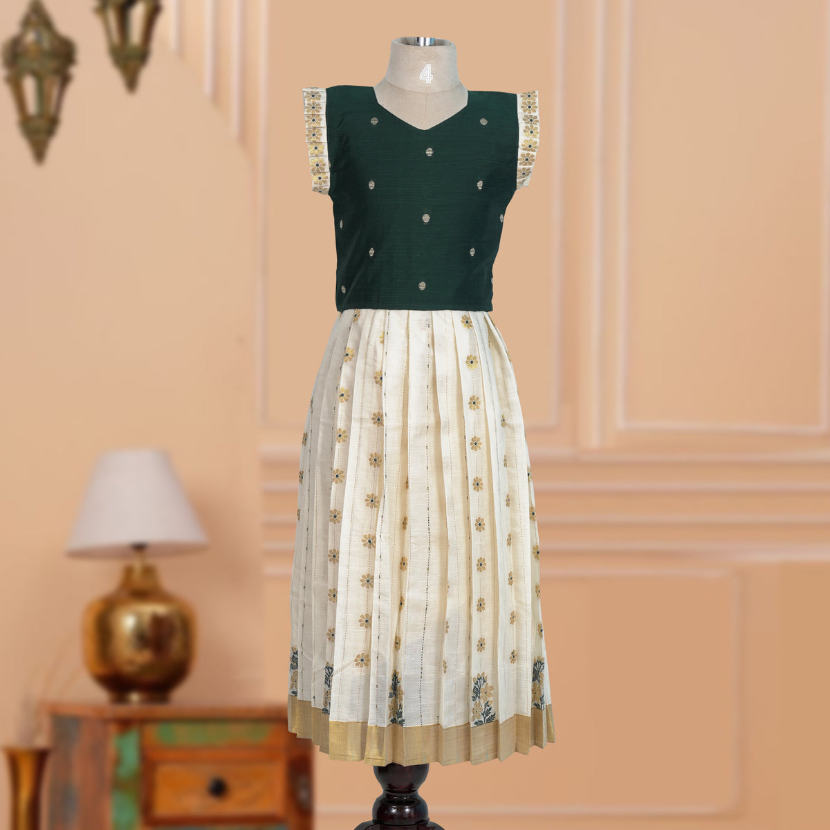 Royal Green Frill Pavadai / Lehenga