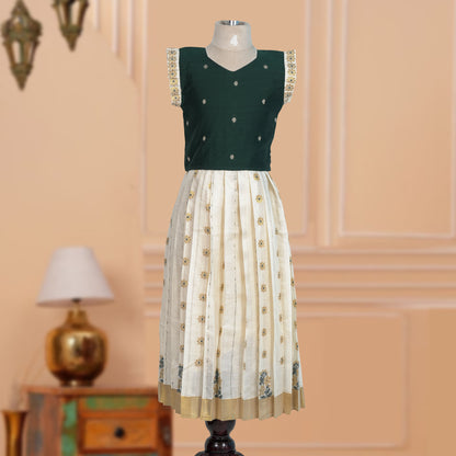 Royal Green Frill Pavadai / Lehenga