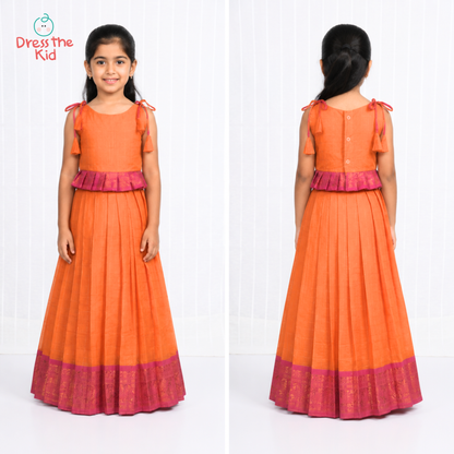 Orange & Pink Tie-Up Pavadai / Lehenga