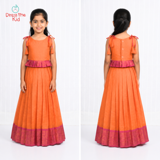 Orange & Pink Tie-Up Pavadai / Lehenga