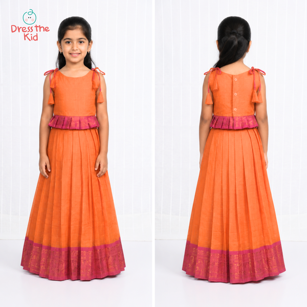 Orange & Pink Tie-Up Pavadai / Lehenga