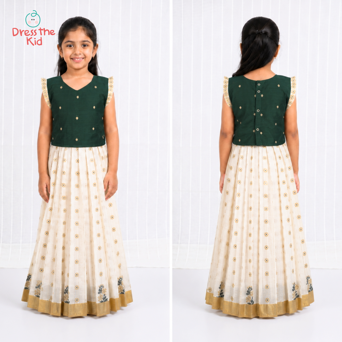 Royal Green Frill Pavadai / Lehenga