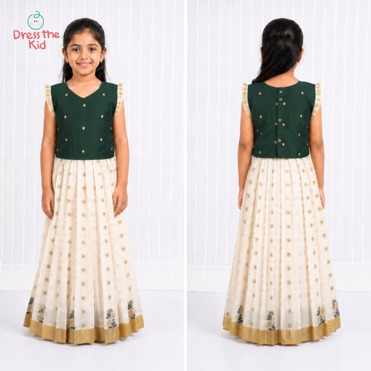 Royal Green Frill Pavadai / Lehenga
