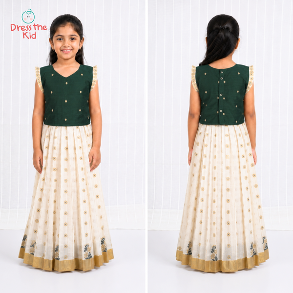 Royal Green Frill Pavadai / Lehenga