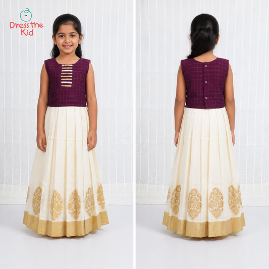 Onam Pavadai / Lehenga — Grape